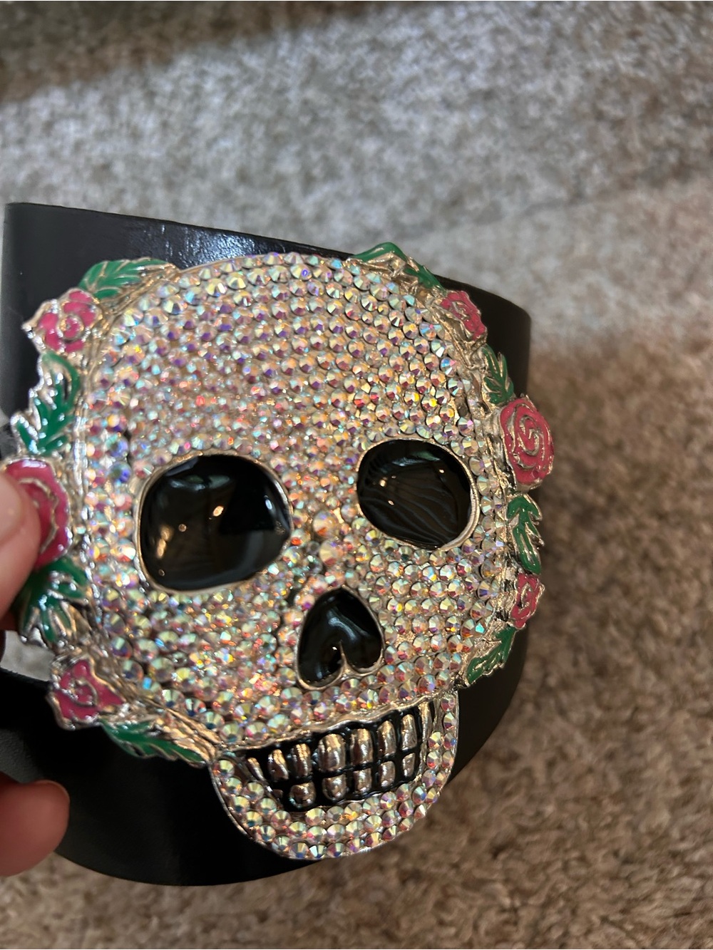 Tarina Tarantino Skull & Roses Swarovski Crystal Belt Buckle. Gothic Glam. EUC. - Picture 2 of 9